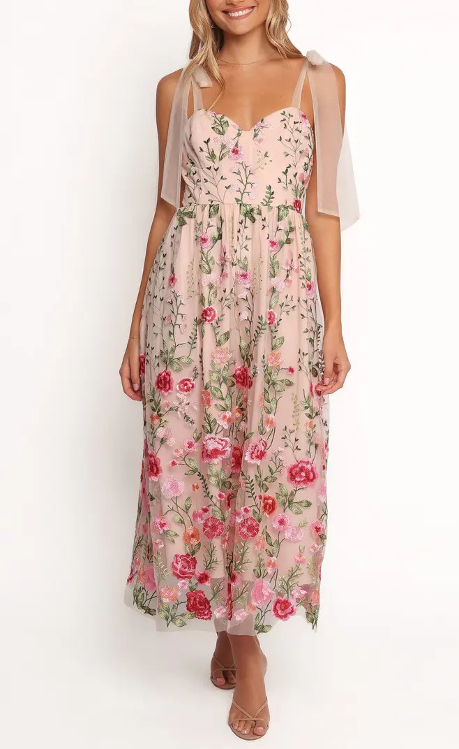 Petal & Pup Mirabel Embroidered Tie Strap Maxi Dress | Nordstrom | Nordstrom