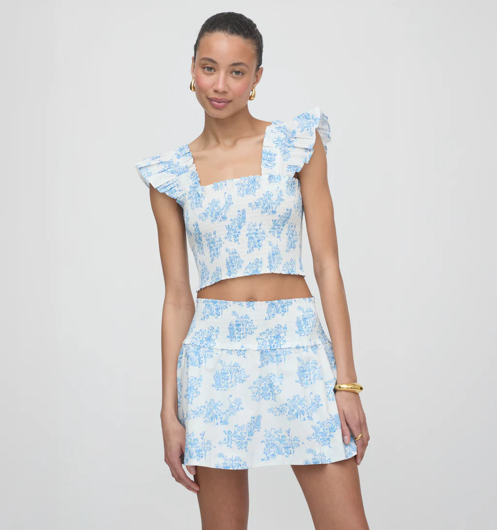 Roller Rabbit x Hill House The Delphine Mini Nap Skirt - Blue Sherwood Forest Monkey | Hill House Home US