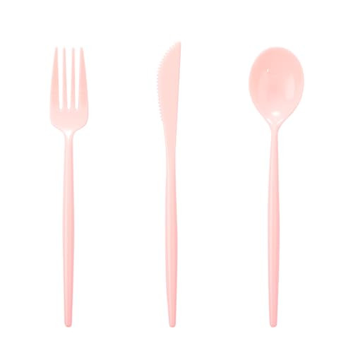 Supernal 180pcs Pink Plastic Silverware Plastic Silverware Heavy Duty Pink Party Plastic Cutlery Pink Plastic Forks Include 60 Pink Forks,60 Pink Knvies,60 Pink Spoons for Wedding,Party or Daily Using | Amazon (US)