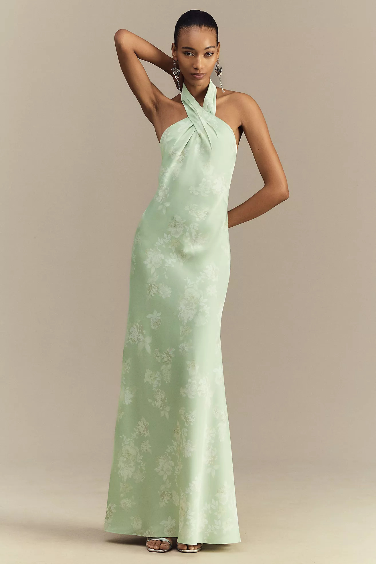 BHLDN Ruby Twist Halter Satin Gown | Anthropologie (US)
