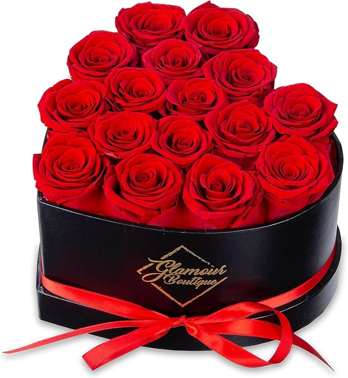 16 Flower Forever Heart Shape Box - Preserved Roses Gift for Her, Preserved Flowers, Red | Amazon (US)
