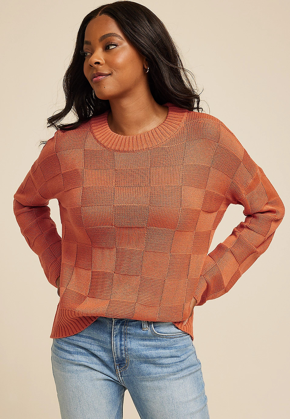 Checkerboard Crew Neck Sweater | Maurices