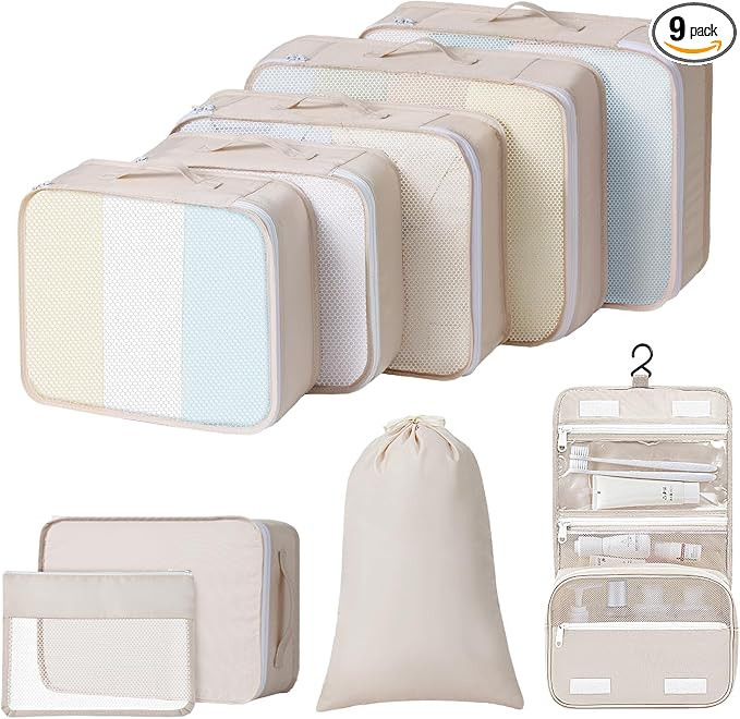 Packing Cubes for Travel - 9 Set Packing Cubes for Suitcase Large Travel Cubes Luggage Organizer ... | Amazon (US)