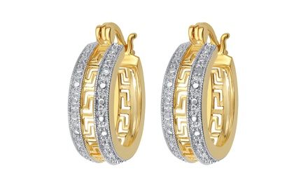 14K Gold-Plated Diamond-Accent Greek-Key Hoop Earrings by Brilliant Diamond | Groupon North America