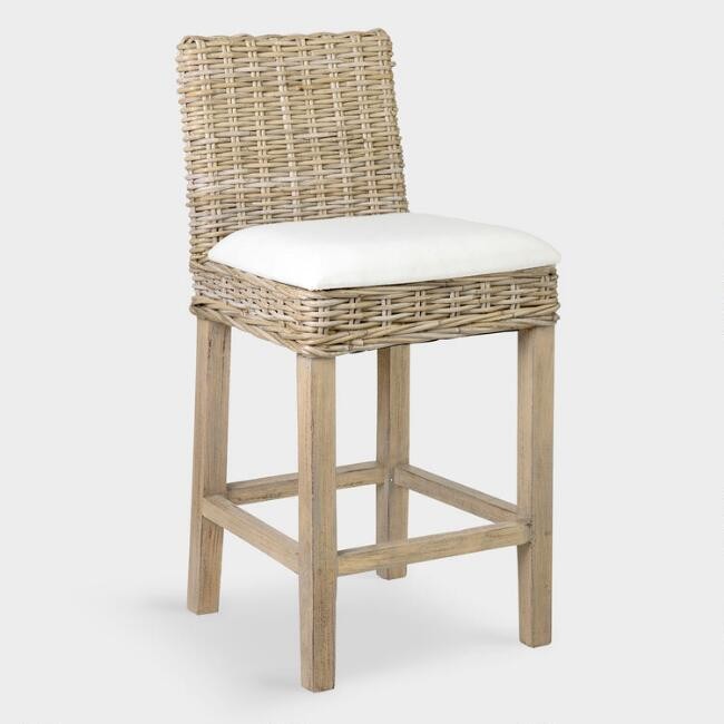 Light Gray Rattan and Teak Bea Counter Stool | World Market