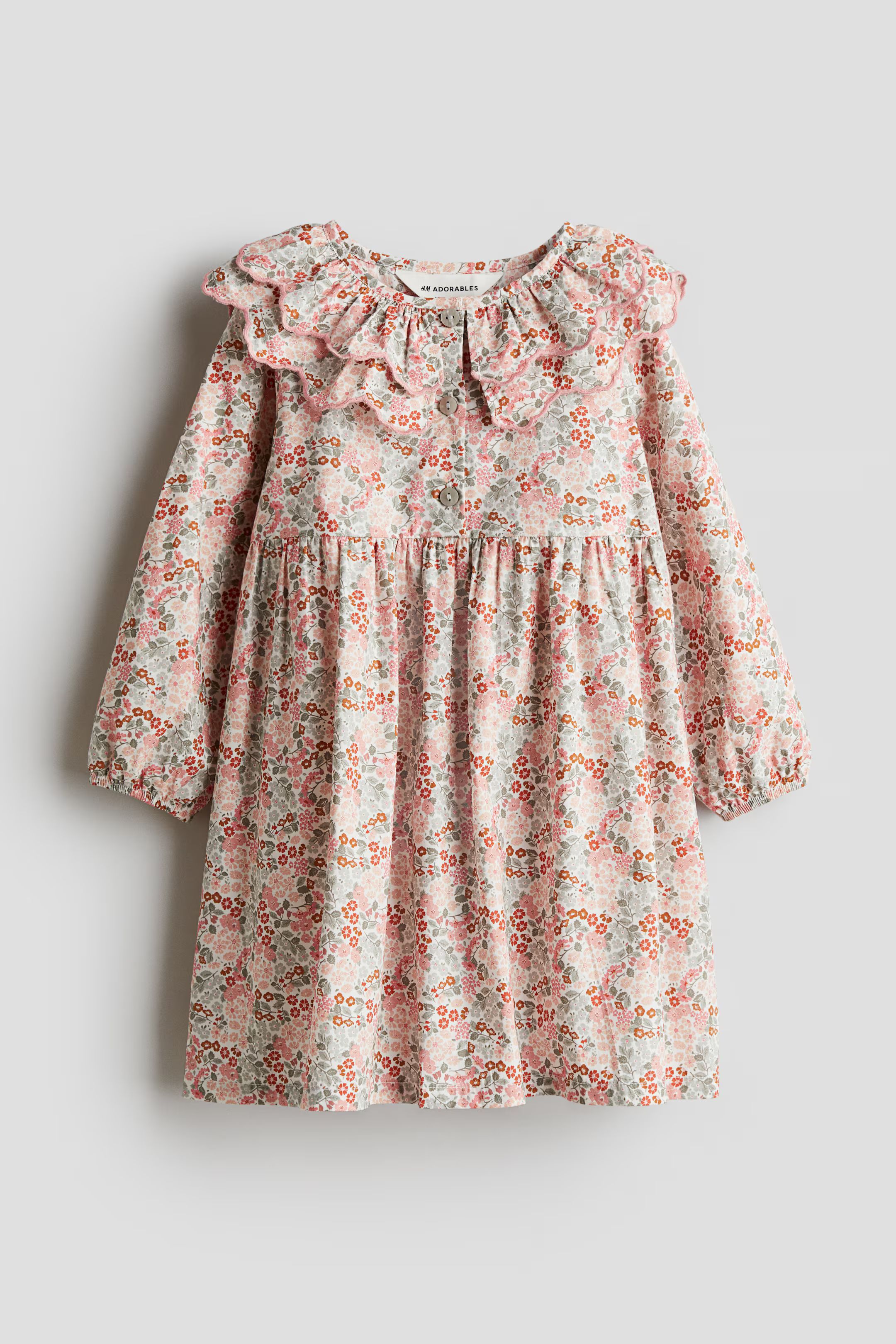 Poplin Dress with Collar - Round Neck - Long sleeve - Pink/floral - Kids | H&M US | H&M (US + CA)