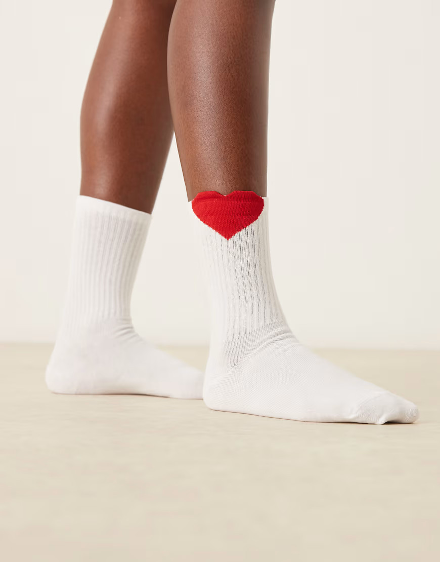 ASOS DESIGN heart detail socks in white and red | ASOS (Global)