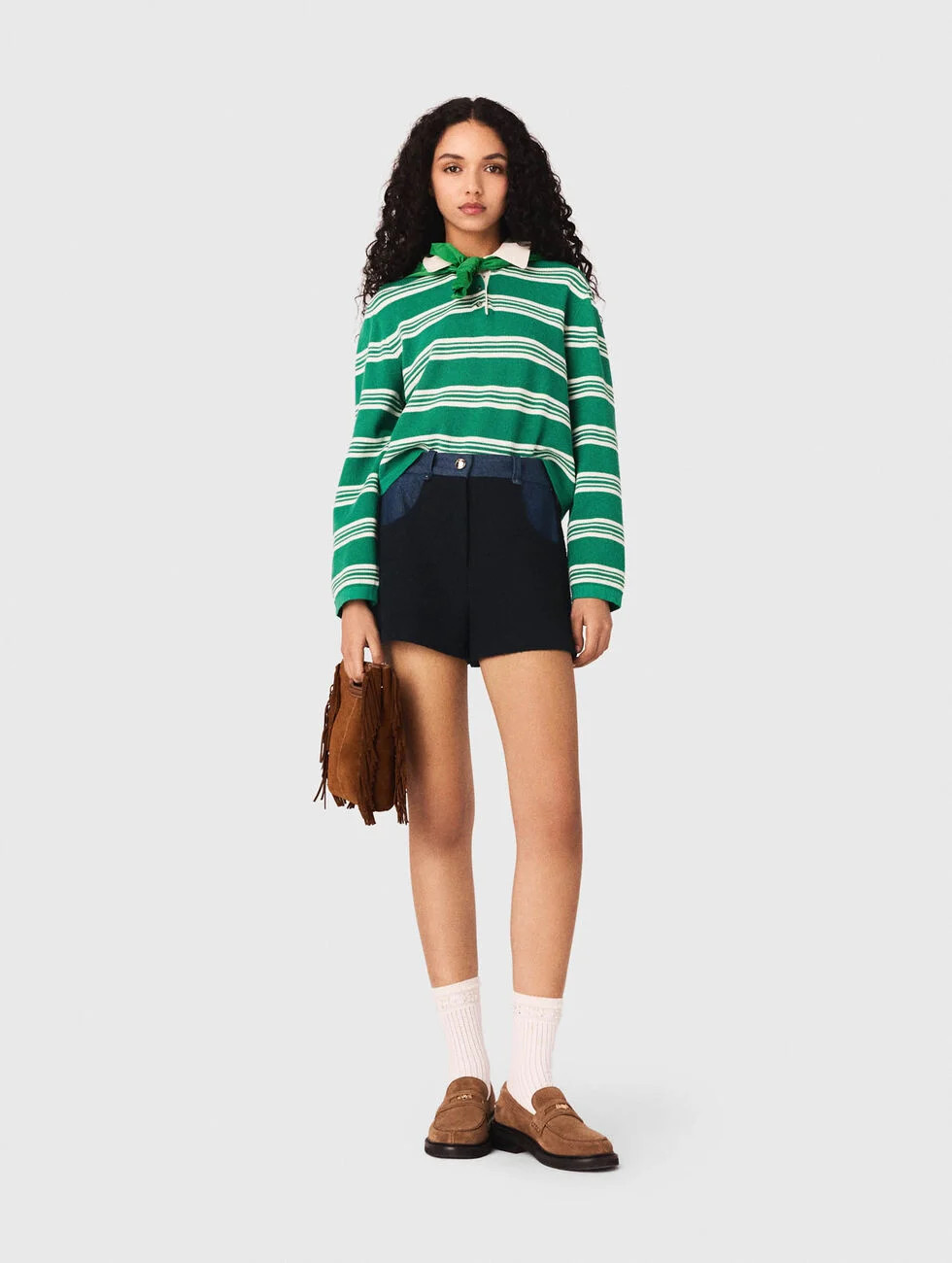 Cropped striped polo sweater Green for Women | Maje | Maje US