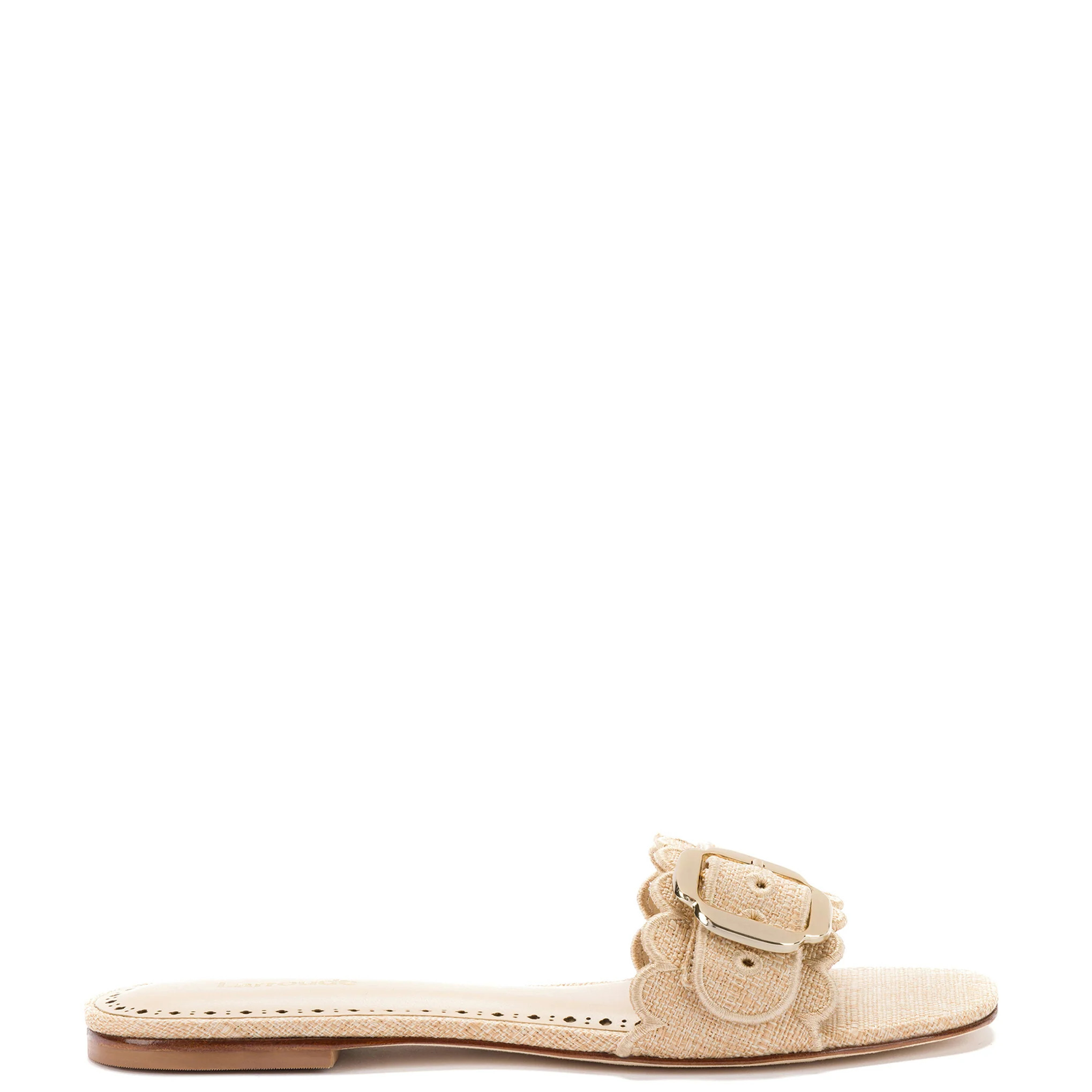 Ivy Broderie Flat Mule In Beige Raffia | Larroude