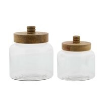 Decmode - Set of 2 modern 5 and 6 inch glass jars with mango wood lids | Walmart (US)