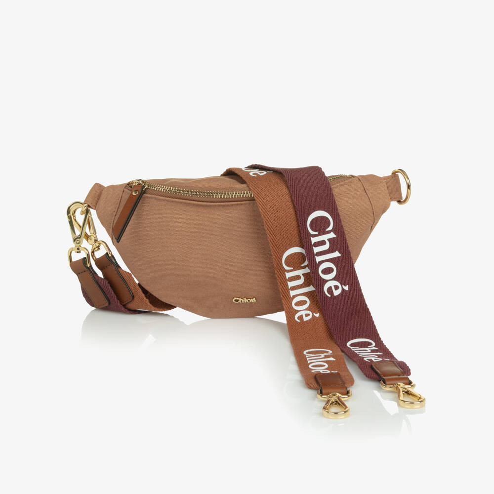 Chloé Girls Tan Brown Canvas Logo Crossbody Bag (28Cm) | Childrensalon
