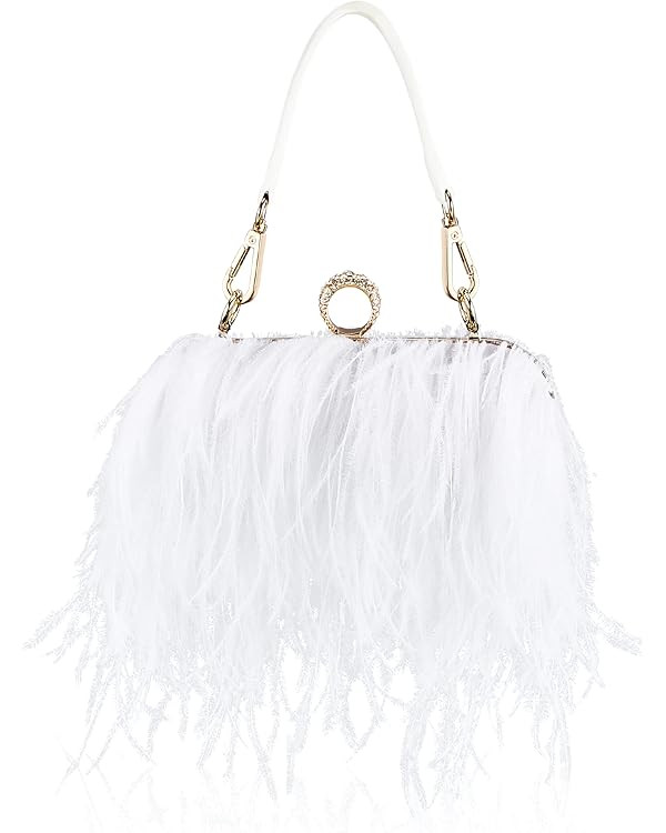 Women Ostrich Feather Tote Bag Fluffy Purse Clutch Feather Evening Handbag for Wedding Anniversar... | Amazon (US)