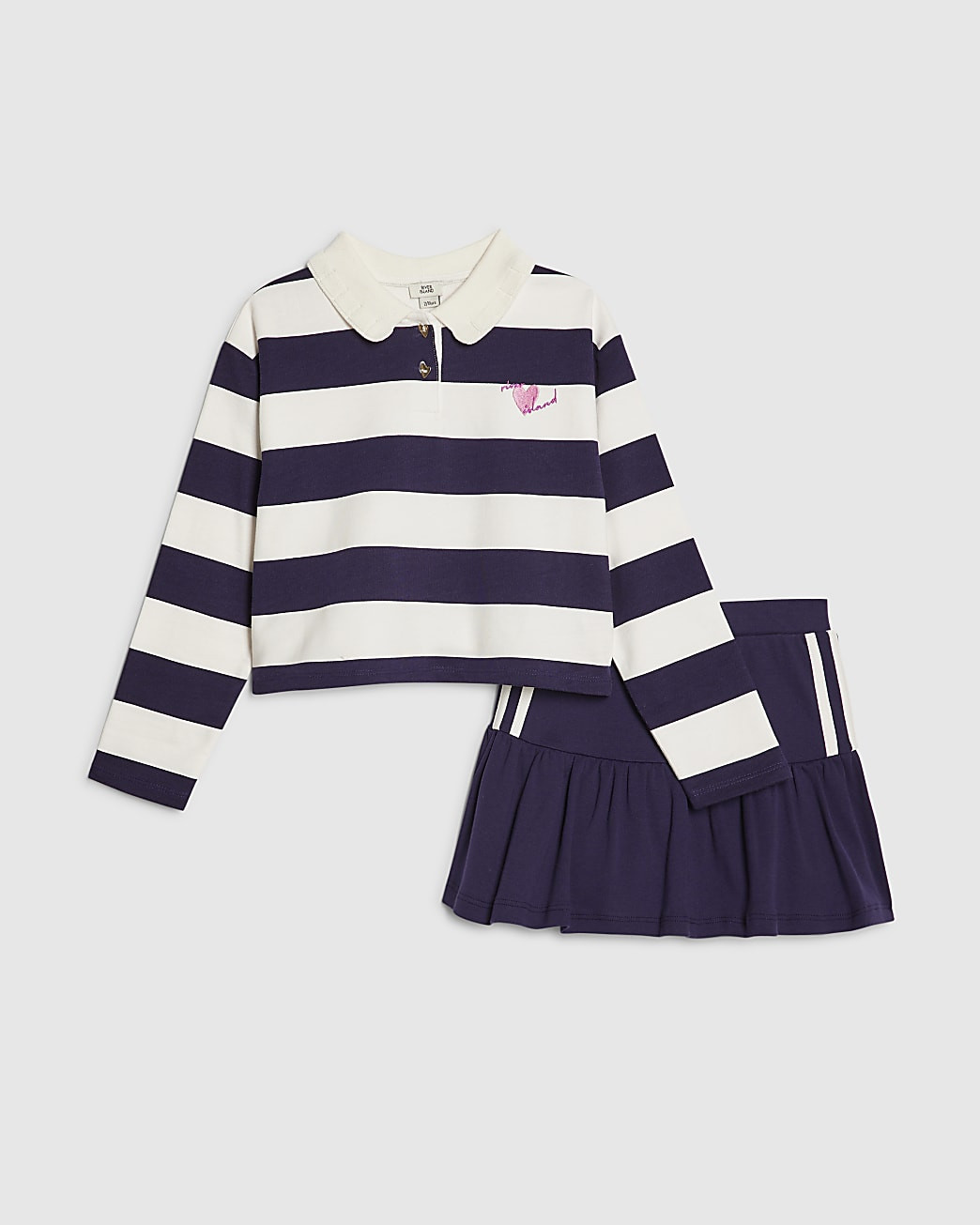 Girls Navy Stripe Polo Shirt And Skort Set | River Island UK & IE
