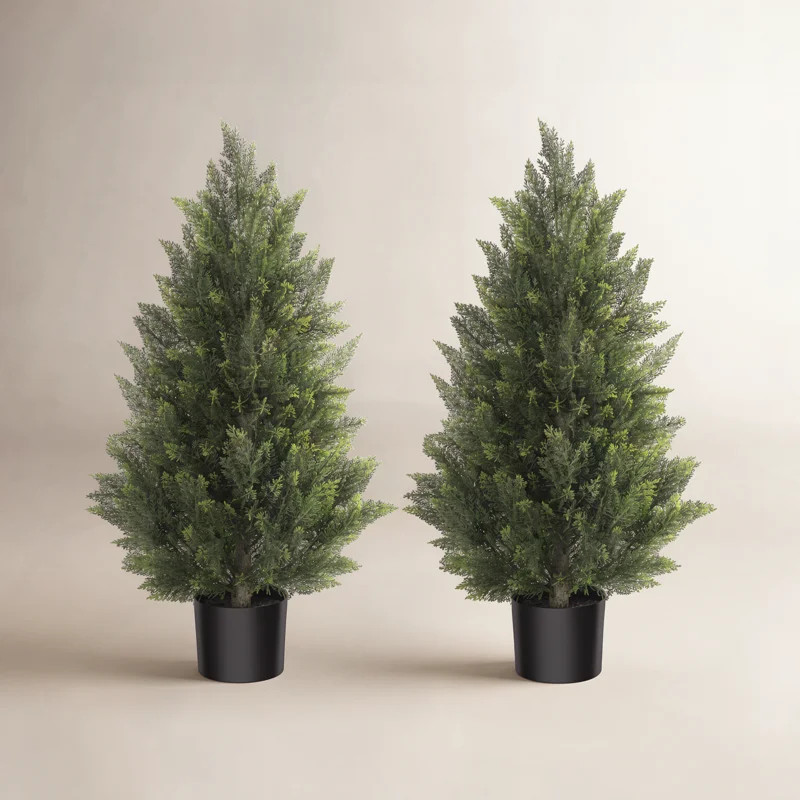 Artificial Cedar Tree Set In A Pot,Fake Tree (Set of 2) | Wayfair North America