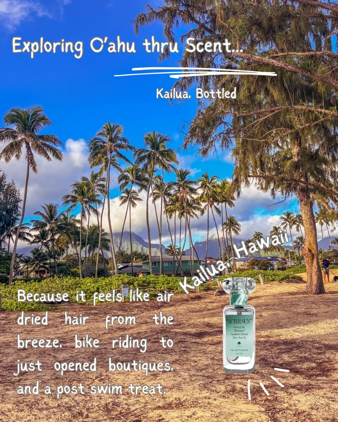 📍Kailua, O’ahu

If Kailua were bottled it would feel like
Palm shadows. Breeze on a bike. Air dried hair. Drinks after a swim. 

After Sun By Vacation (Arquiste) is a perfect, it’s effortless, clean, like open weave linen. 

#LTKTravel #LTKdayinmylife #LTKBeauty
