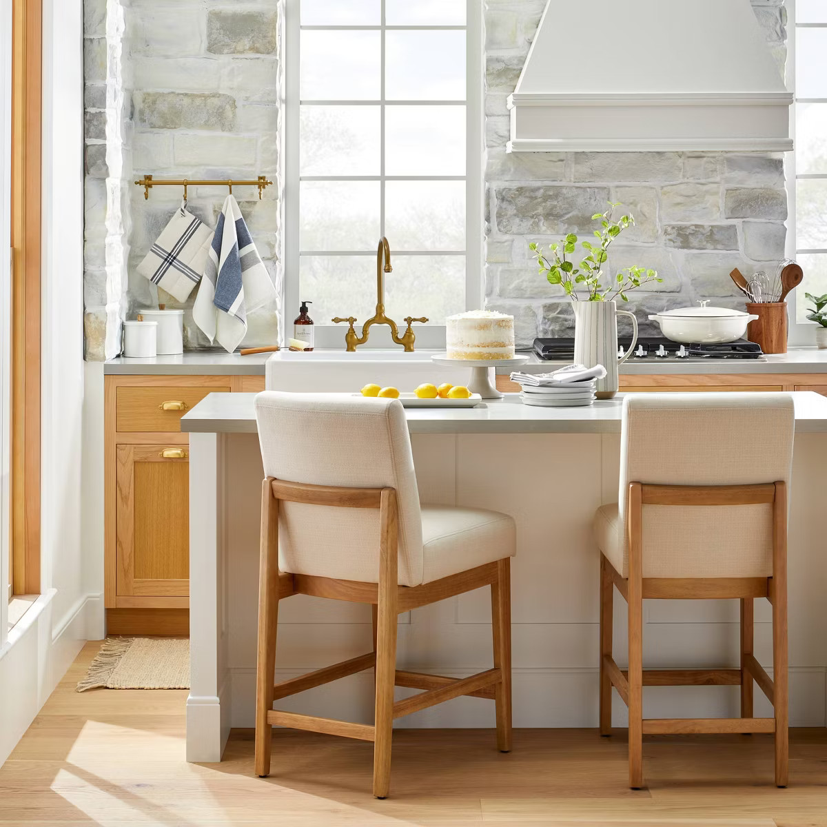 Upholstered Natural Wood Slipper Counter Stool Natural/Cream - Hearth & Hand™ with Magnolia: Ru... | Target