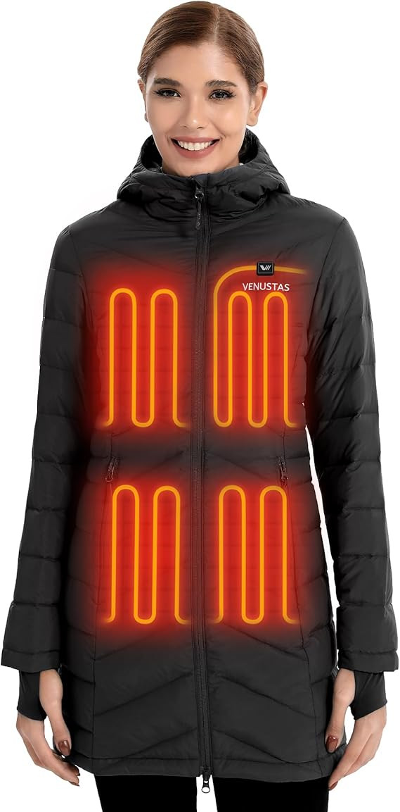Venustas Women's Long Heated Down Jacket with Battery, 90% Duck Down Quilted Heated Puffer Jacket... | Amazon (US)