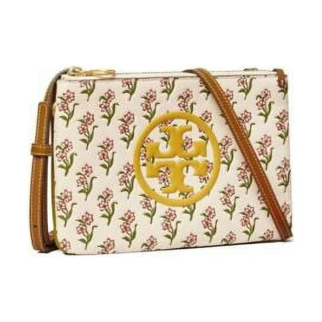 TORY BURCH PERRY BOMBE Printed Double Zip Cream Bag Leather Flower Brown Mini NW | Walmart (US)