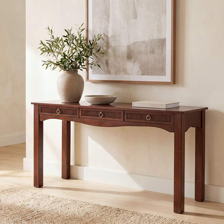 Andover 60" Wide Dark Walnut Mission Craftsman 3-Drawer Console Table | Lamps Plus