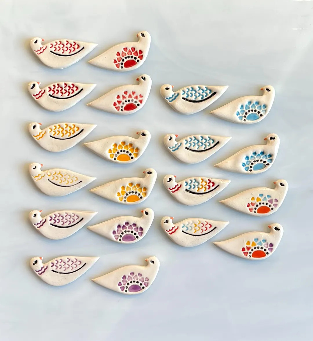 Ceramic Bird Tiles, 4pc, Doves, Hand Cut, Stamped, Folk Art Inspired, Choice of Color, Mosaics an... | Etsy (US)