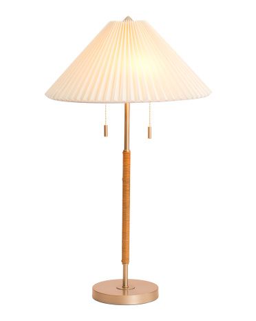 27.25in Table Lamp With Rattan Detail And Pleated Shade | TJ Maxx