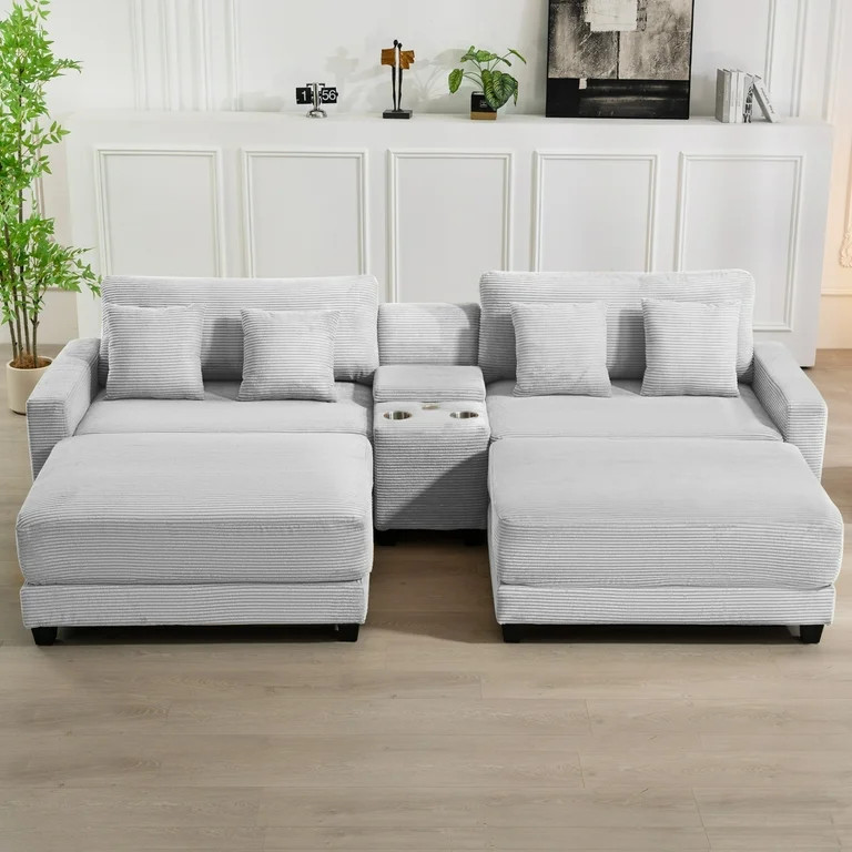 JUSTLET U-Shaped Sectional Sofa with 2 Ottomans, Modern Corduroy Modular Couch Oversized Sofa wit... | Walmart (US)