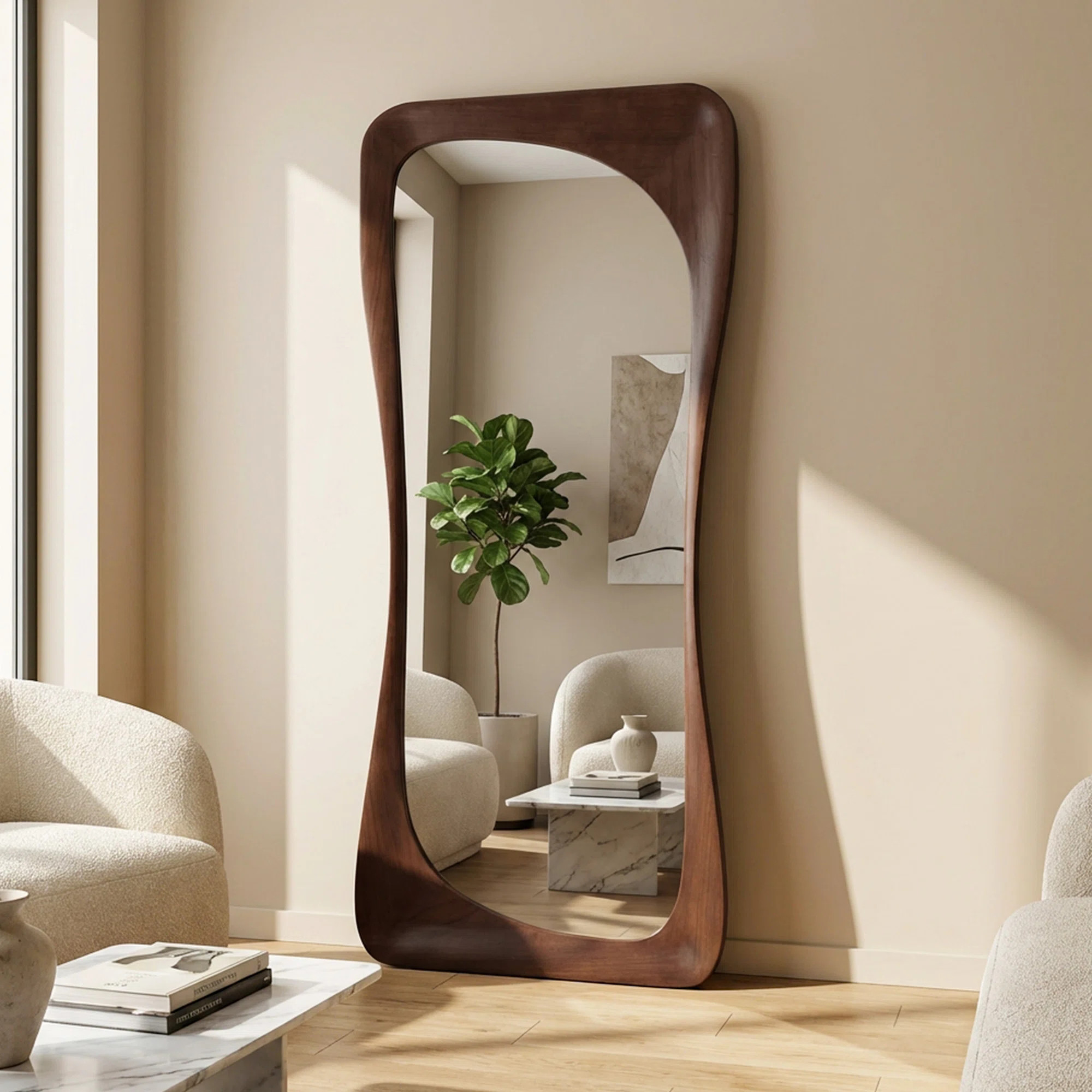 31.5 in. W x 71 in. H Curved Solid Wood Framed Floor Mirror | Wayfair North America
