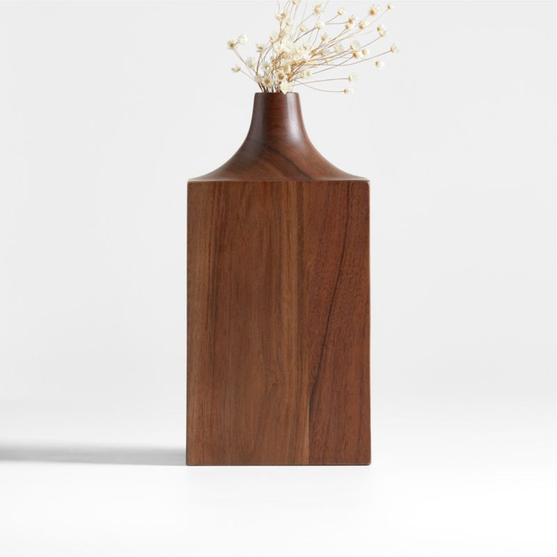 Izumo Small Walnut Wood Vase 7.5" + Reviews | Crate & Barrel | Crate & Barrel