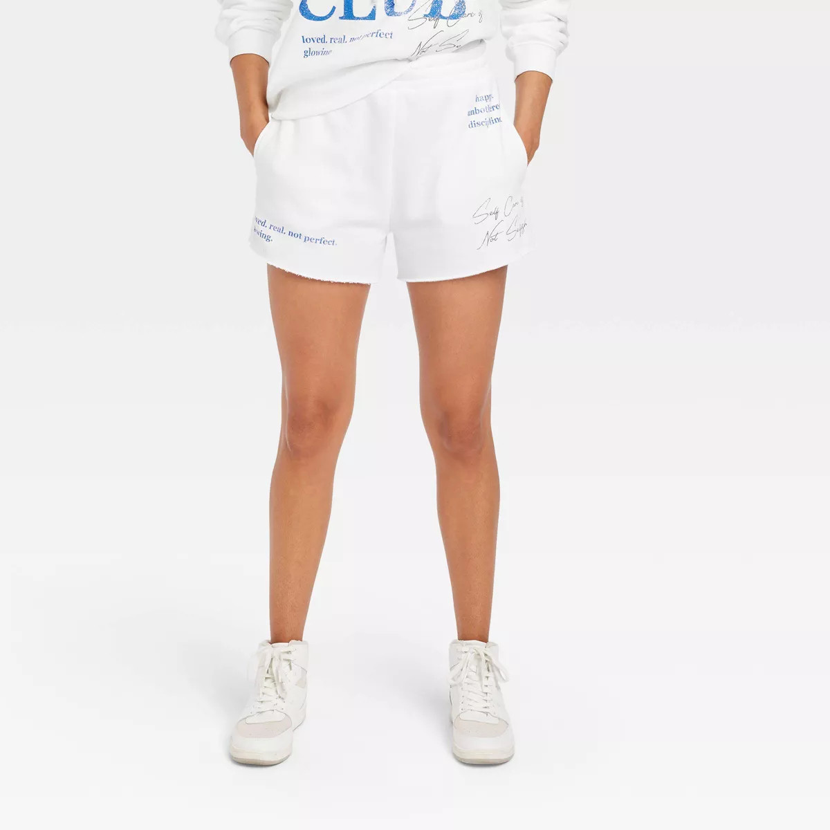 Women's Self Love Club Graphic Shorts - White | Target
