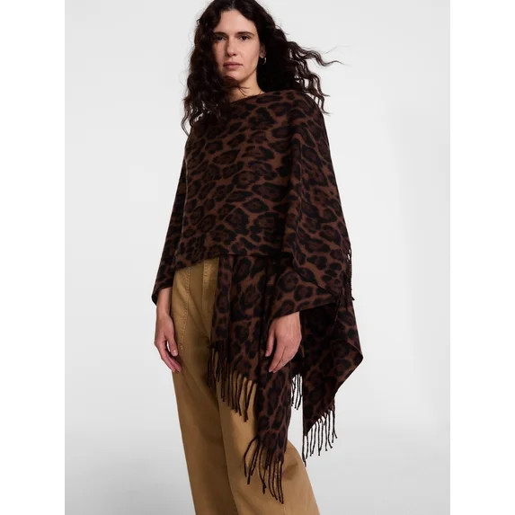 Scenario Women's Fringe Ruana, Mid-weight, Brown Leopard | Walmart (US)