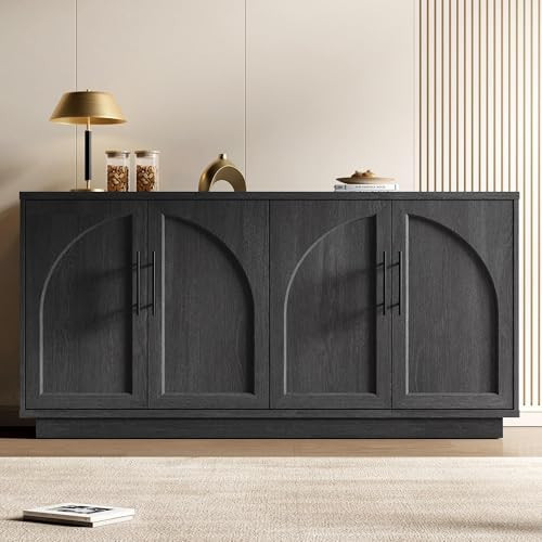 Fatmok Buffet Cabinet with Storage, 59'' Modern Arched Sideboard Cabinet w/Adjustable Shelves, Wood Media TV Console Table Credenza for Living Room Hallway Entryway, Black Grey | Amazon (US)