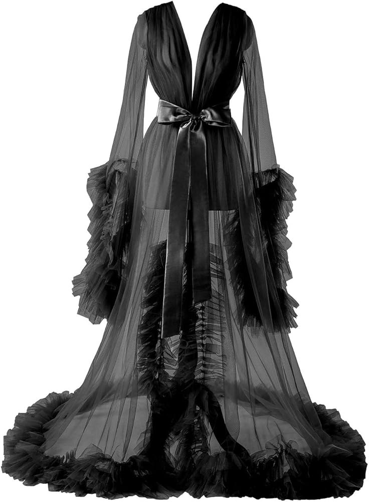 FangJian Women's Long Bridal Robes Tulle Lingerie Maternity Bathrobe Photoshoot Illusion Wedding ... | Amazon (US)