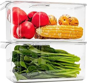 WEJIPP Freezer Organizer Bins Food Storage Container Stackable Refrigerator Organizer Bins with L... | Amazon (US)