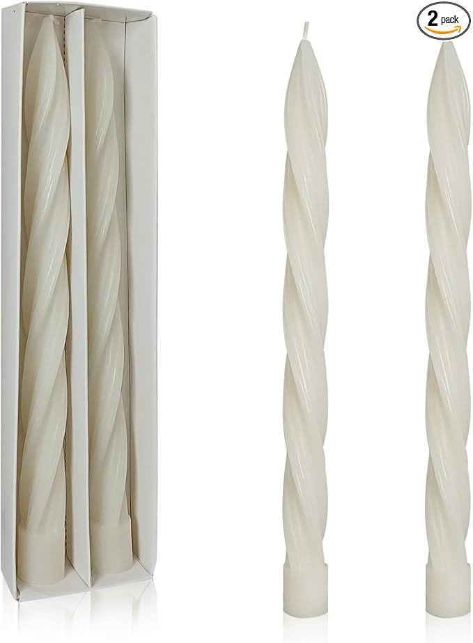 Handmade Unscented Long Spiral Taper Candle Milk White 10 Inch Smokeless Tall Twisted Candlestick... | Amazon (US)