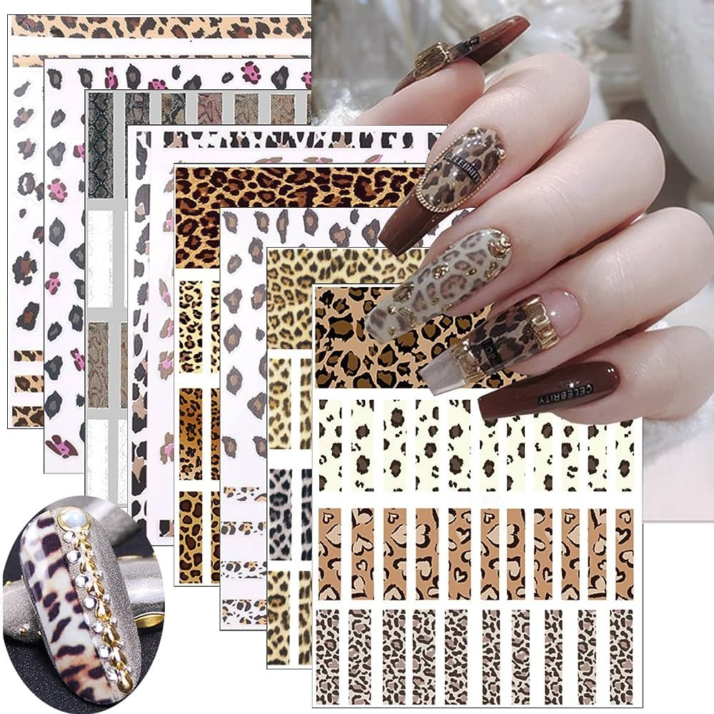 8Sheets Leopard Nail Stickers for Nail Art,3D Self-Adhesive Designer Nail Art Supplies for Leopar... | Amazon (US)