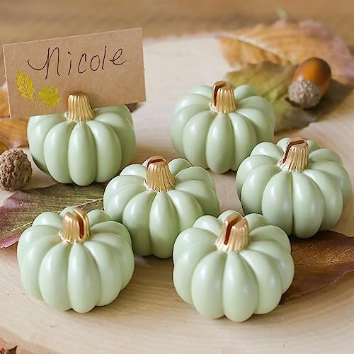 Kate Aspen Fall Decor Mini Green Pumpkin Place Card Holder (Set of 6), Place Settings, Perfect for Thanksgiving Table Decor, Fall Themed Weddings, Bridal Brunches | Amazon (US)