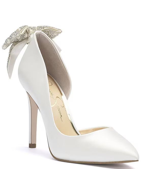 Bridal Collection Prizma Rhinestone Pearl Bow Satin d'Orsay Pumps | Dillard's