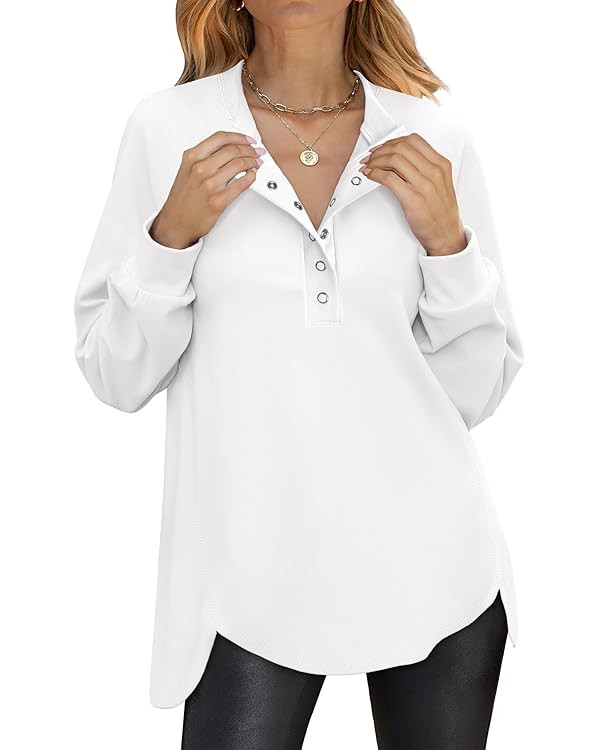 ANRABESS Women's Sweatshirt Long Sleeve Tunic Henley Tops Loose Slit Casual Button Shirts Pullove... | Amazon (US)