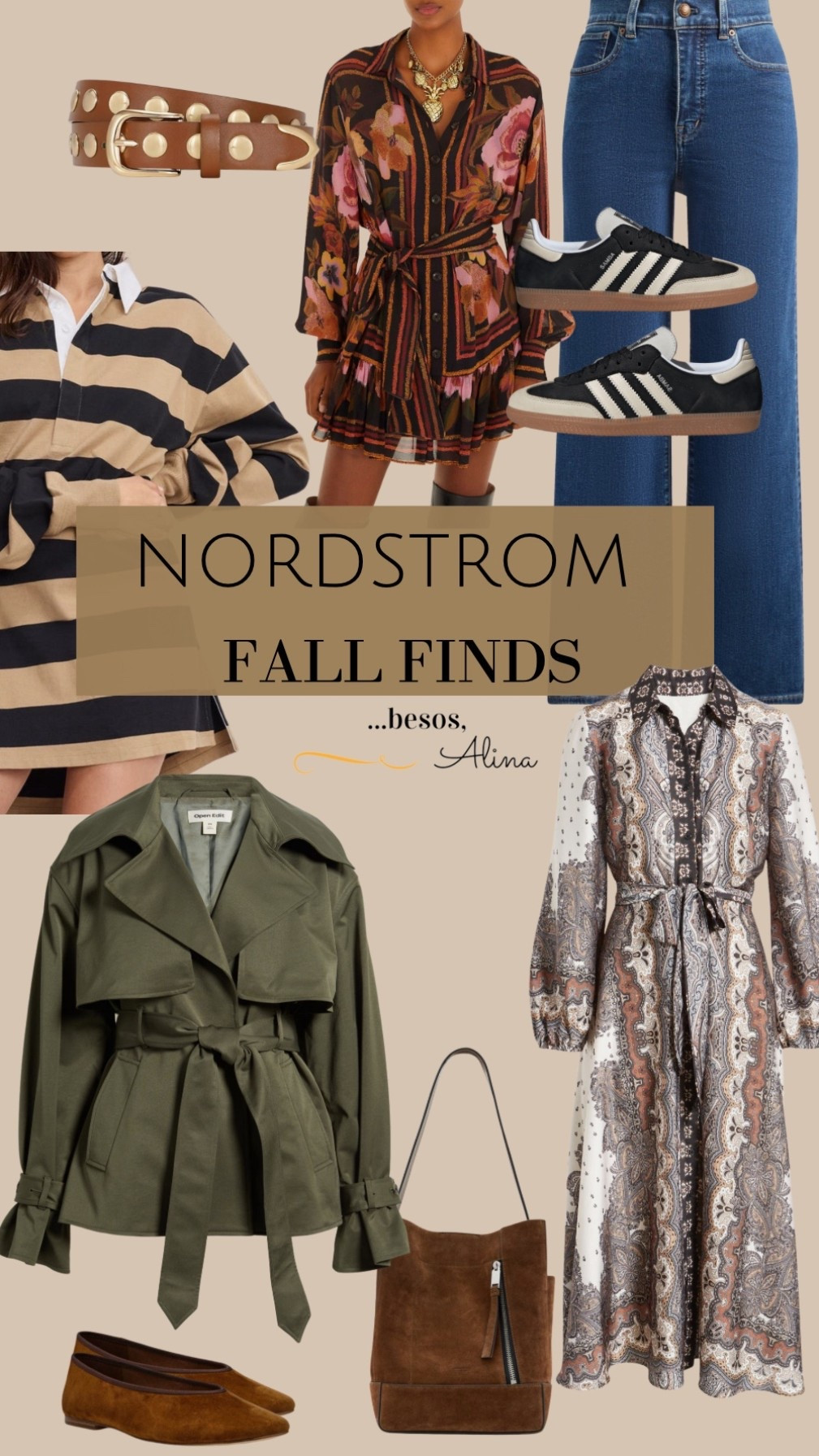 Love these fall finds from Nordstrom | great dress for fall photo shoot or wedding, love the polo style mini dress and the new colorway of the adidas as well as suede bag and flats and the jacket with the tie waist so flattering and wide leg jeans for date night outfit 

#LTKFindsUnder100 #LTKParties #LTKMidsize