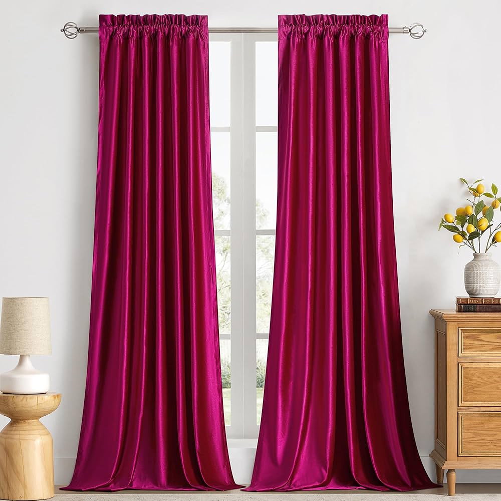 PRIMROSE Hot Pink Curtains 108 inch for Living Room Velvet Blackout Rod Pocket Window Drapes Trea... | Amazon (US)