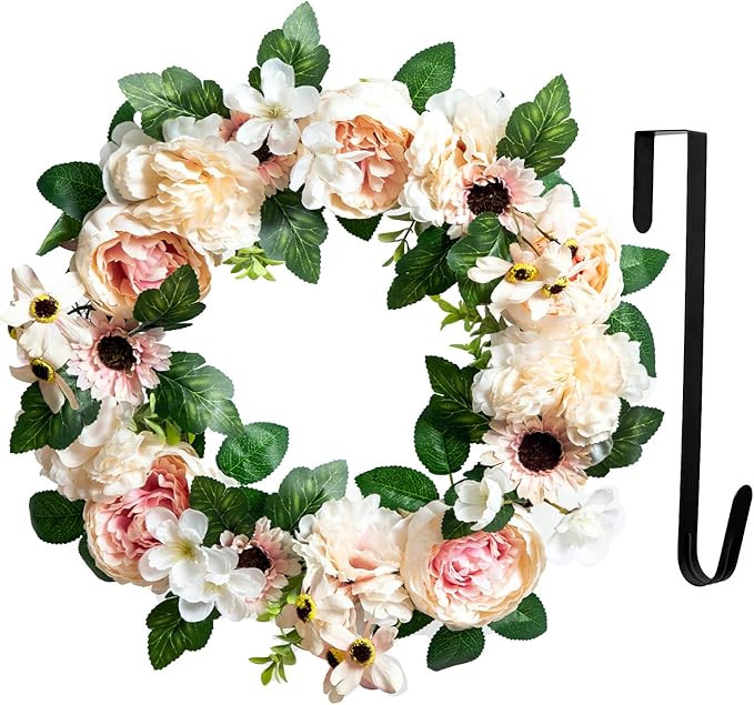 CRELUKE Spring Handmade Wreaths with 14 Inch Pink Peony Flower Wreath for Front Door Wall Wedding... | Amazon (US)