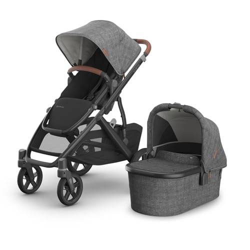 UPPAbaby Vista V3 Stroller + Bassinet V3 - Convertible Single-To-Double Stroller System- Bassinet, Toddler Seat, Bug Shield, Rain Shield Included-Greyson (Charcoal Mélange/Carbon Frame/Saddle Leather) | Amazon (US)