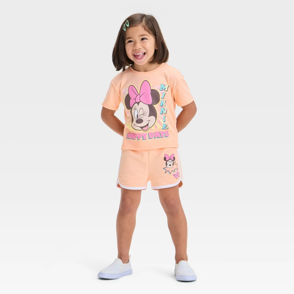 Toddler Girls' 2pc Disney Minnie Mouse T-Shirt & Retro Knit Shorts Set - Orange | Target