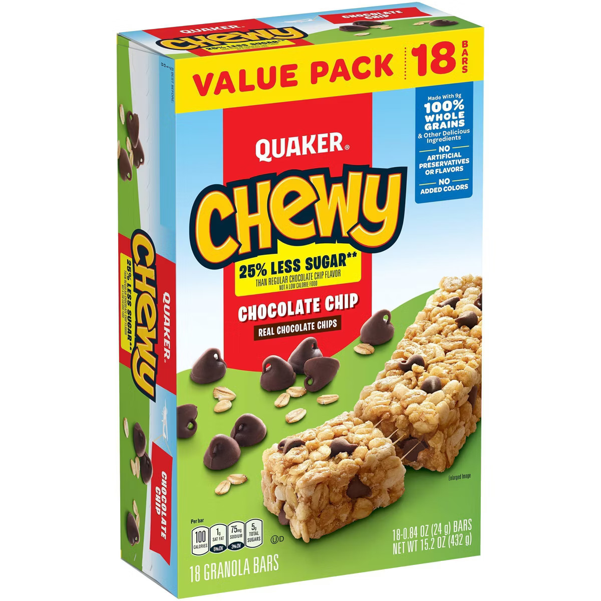 Quaker Chewy Reduced Sugar Chocolate Chip Granola Bars - 15.2oz/18ct | Target