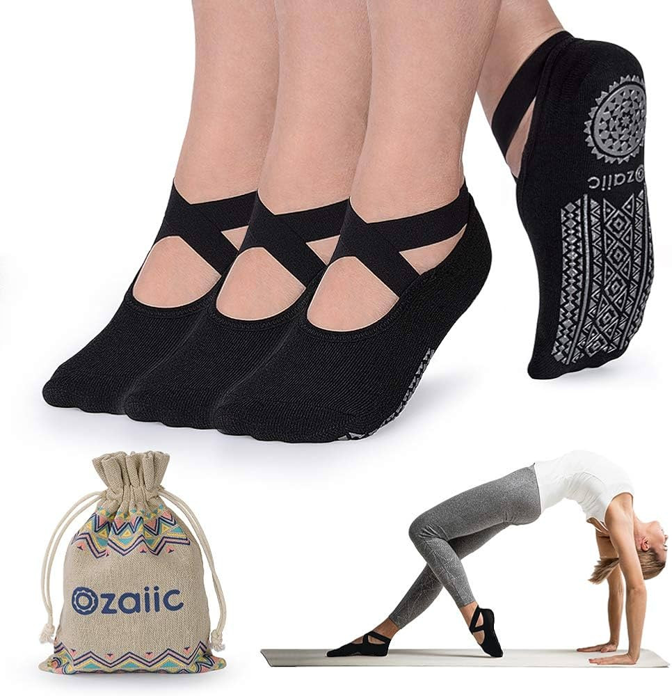 Ozaiic Yoga Socks for Women Non-Slip Grips & Straps, Ideal for Pilates, Pure Barre, Ballet, Dance... | Amazon (US)