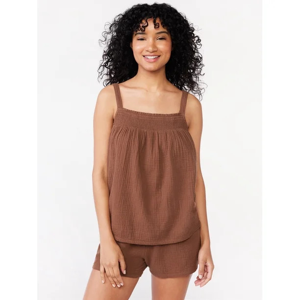 Joyspun Women's Gauze Smocked Cami Top and Shorts Sleep Set, Sizes S to 3X | Walmart (US)