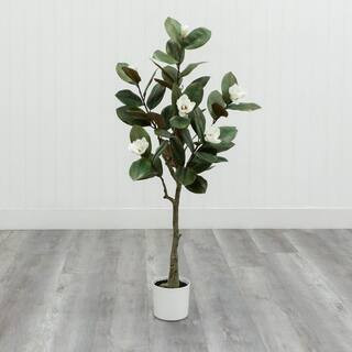 StyleWell 4.2 ft. Artificial Magnolia Tree in White Pot T5342 - The Home Depot | The Home Depot