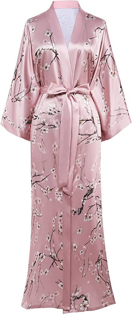 BABEYOND Floral Kimono Robe Satin Silk Wedding Robe 1920s Kimono Nightgown Sleepwear 53 Inches Lo... | Amazon (US)