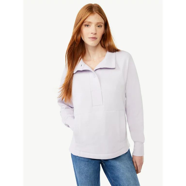 Free Assembly Women's Placket Sweatshirt with Raglan Sleeves | Walmart (US)
