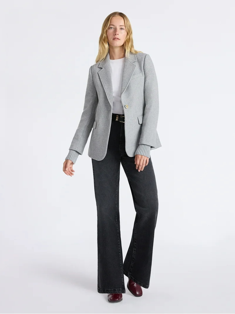 Free Assembly Women's Single Breasted Blazer with Ribbed Sweater Cuffs, Sizes XS-XXL | Walmart (US)